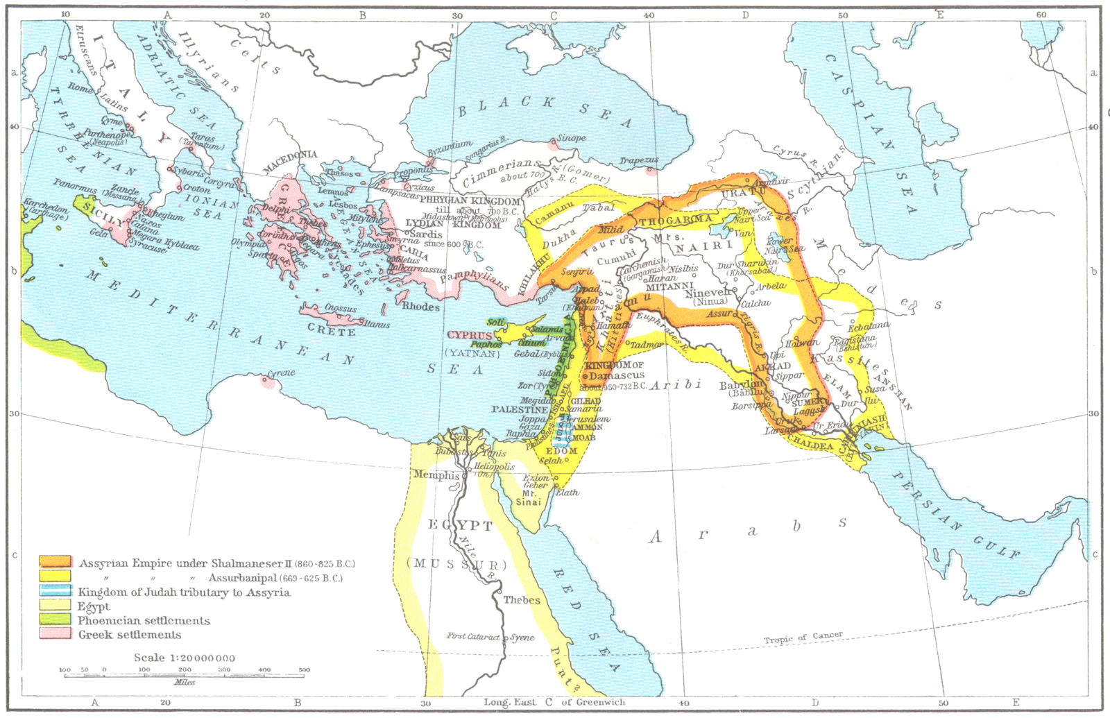 IRAQ. Assyrian Empire & Region about Eastern Mediterranean, 850-625 BC 1956 map